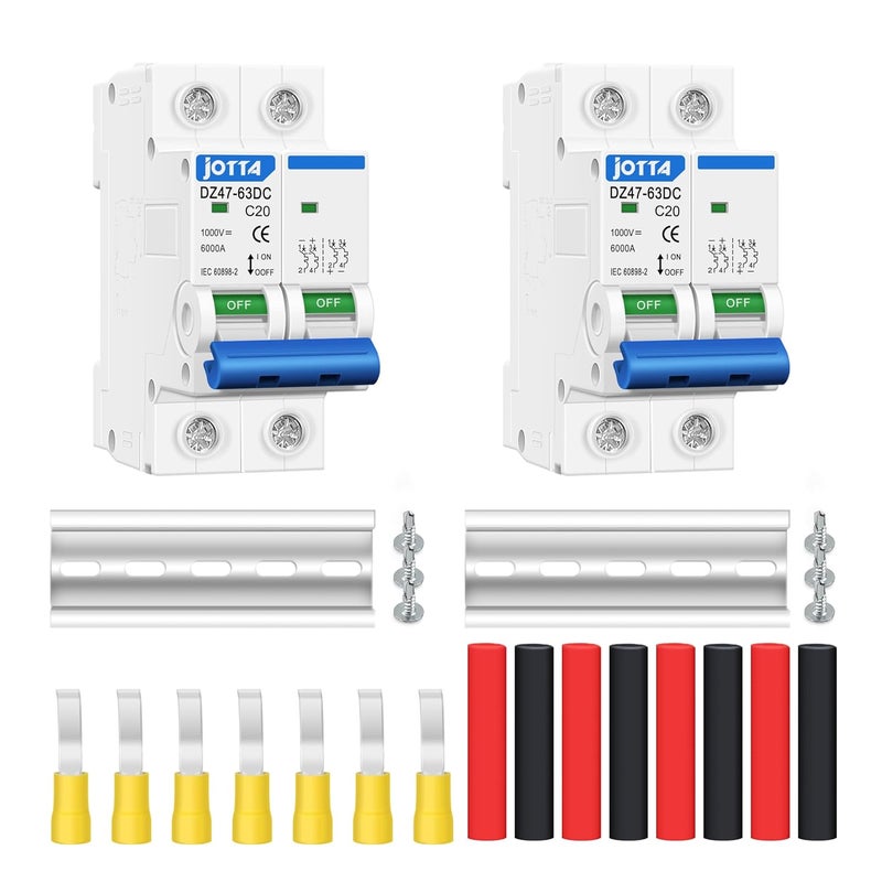 JOTTA DC Miniature Circuit Breaker,2 Poles 1000V for Solar PV System,Din Rail Installation (2 PCS 20A) - Image 1